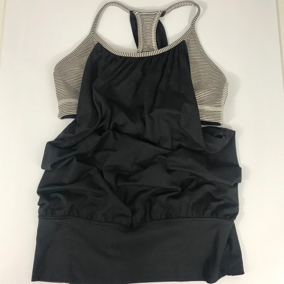 Lululemon No Limits Tank Size 4 Black & Tan Stripe - Picture 3 of 7